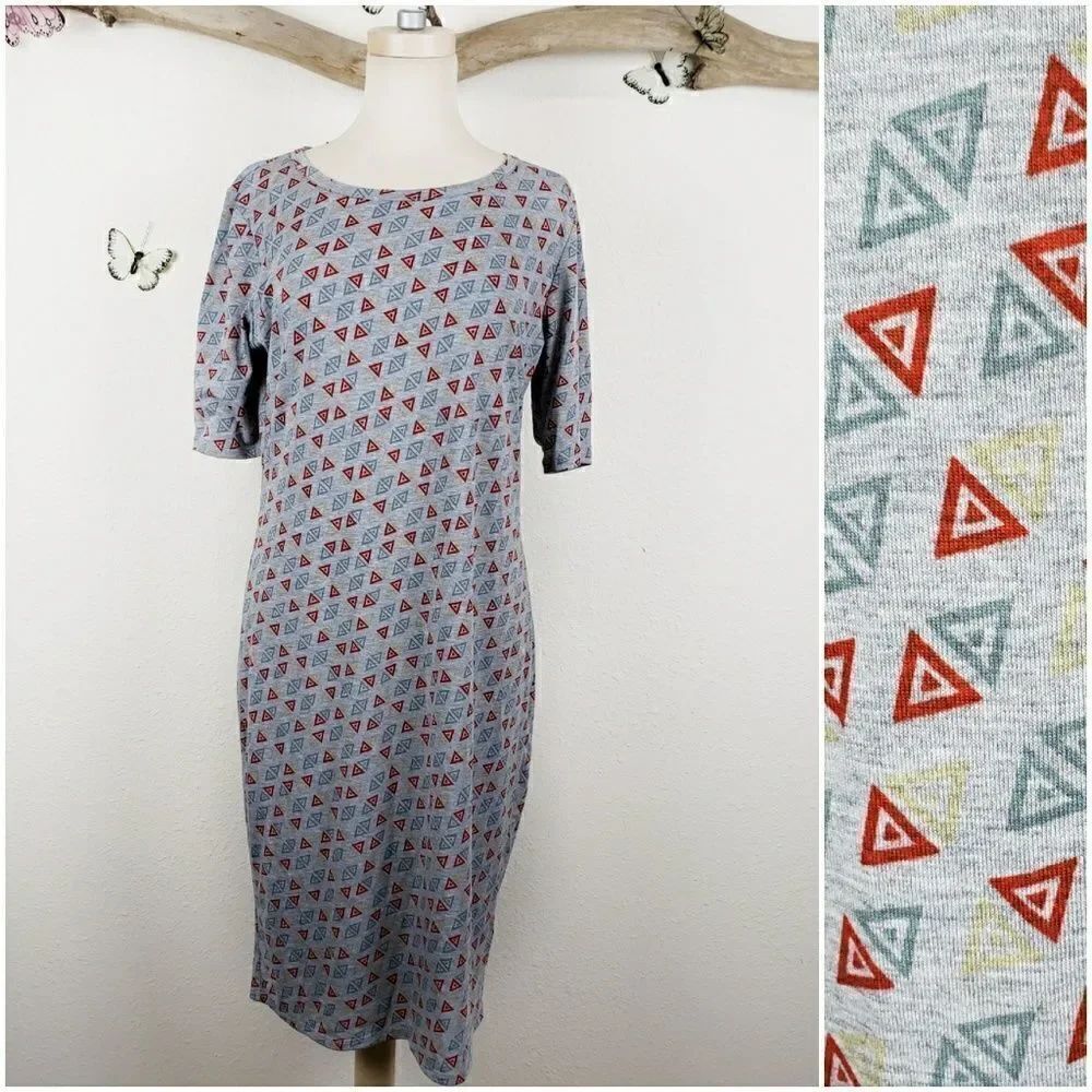 Lularoe Julia gray multi colored triangles